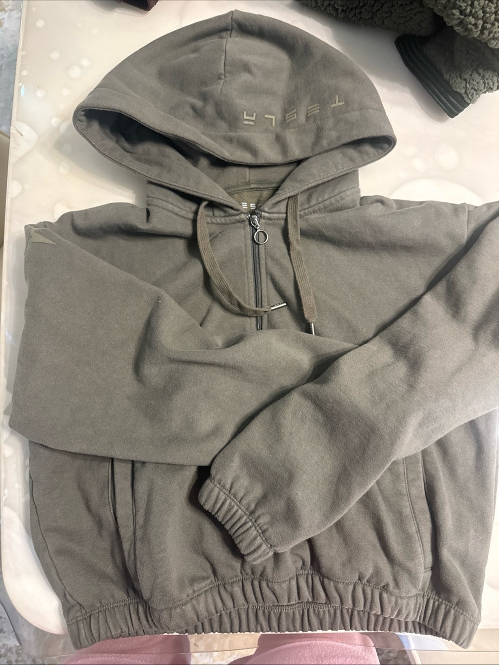 Tesla Olive Green Hoodie with Logo S